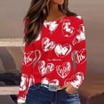 thumbnail image 1 of YueHuiYing Women's Loose-Fit T-Shirt with Red Floral Print Crew Neck Long Sleeve Fashionable Relaxed Fit Valentine's Day Romantic Style Comfort Top, 1 of 8