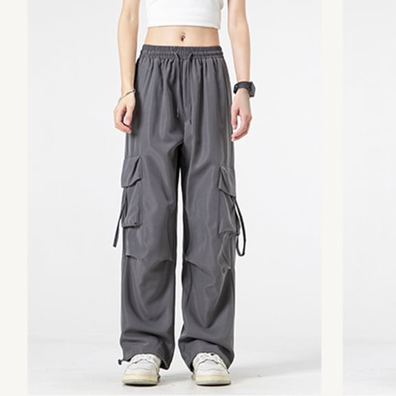 YueHuiYing Women's Multiple Pockets Pull Rope Breathable Sports Work Solid Color Pants Full Length Pants