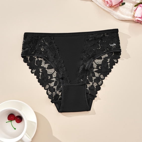 YueHuiYing Women's Lace-Cutout Thong Panties Breathable Comfort Solid Color Women's Thong Underwear