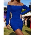 thumbnail image 1 of YueHuiYing Women's Off The Shoulder Ribbed Knit Sweater Dress Folded Neck Long Sleeve Mini Dress 2026 Trendy Fall Outfits, 1 of 5