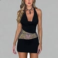 thumbnail image 1 of YueHuiYing Women’s Open Back Sheer Lace Mini Dress Plunging Halter Ruffles Bodycon Short Dress, 1 of 9