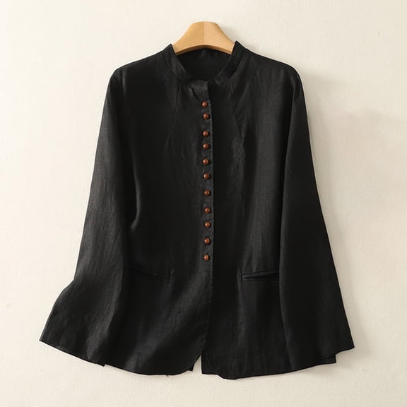 YueHuiYing Women's Oversized Blouses Vintage Long Sleeve Jackets Loose fit Chinese Frog Shirts