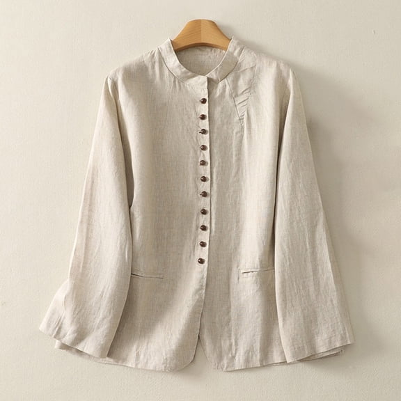 YueHuiYing Women's Oversized Blouses Vintage Long Sleeve Jackets Loose fit Chinese Frog Shirts