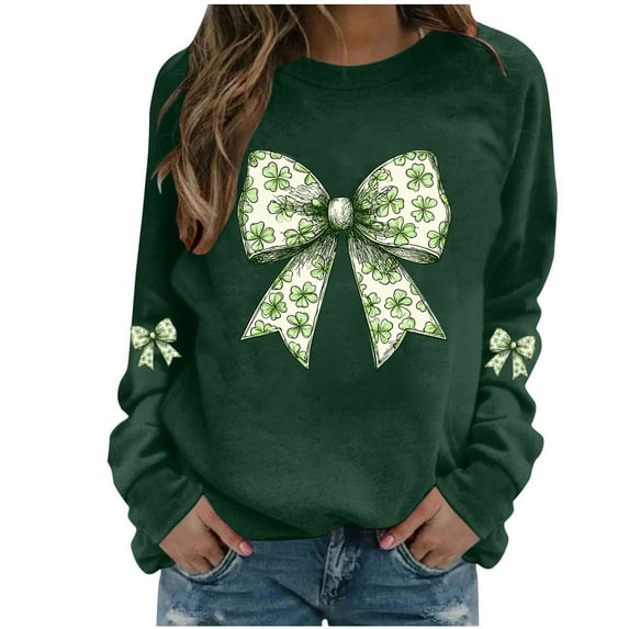 YueHuiYing Women's Oversized Hoodless Sweatshirt with Letter Print Round Neck Long Sleeve St. Patrick's Day Versatile Style