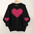 thumbnail image 1 of YueHuiYing Women's Oversized Hoodless Sweatshirt with Red Heart Pattern Print Round Neck Long Sleeves - Valentine's Day Everyday Versatile Casual Top Black S, 1 of 6