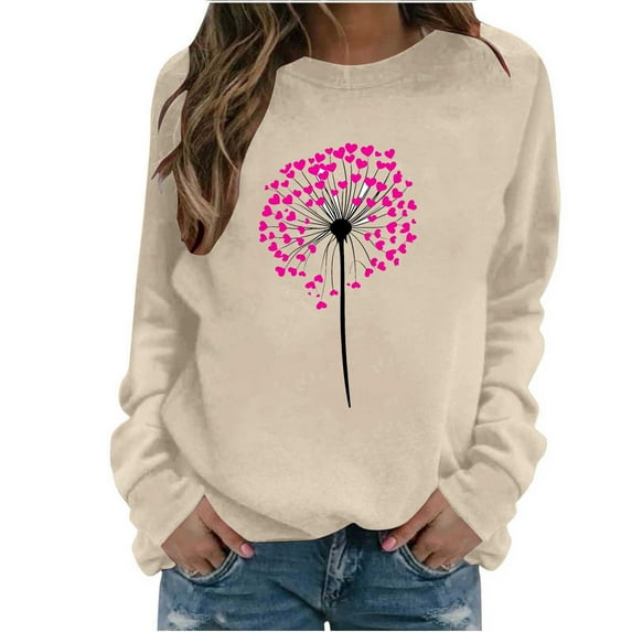 YueHuiYing Women's Oversized Hoodless Sweatshirt with Single Heart Print Crew Neck Long Sleeve Valentine's Day Comfortable Versatile Top