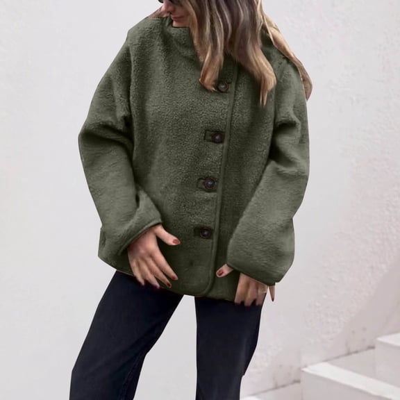 YueHuiYing Women's Oversized Sailor Collar Button Cardigans Chunky Knit Long Sleeve Slouchy Sweaters Coat with Pockets