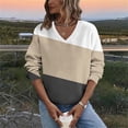 thumbnail image 1 of YueHuiYing Women's Oversized Solid Color V-Neck Regular Long Sleeve Daily Casual Hoodless Sweatshirt Top, 1 of 6