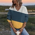 thumbnail image 1 of YueHuiYing Women's Oversized Solid Color V-Neck Regular Long Sleeve Daily Casual Hoodless Sweatshirt Top, 1 of 6
