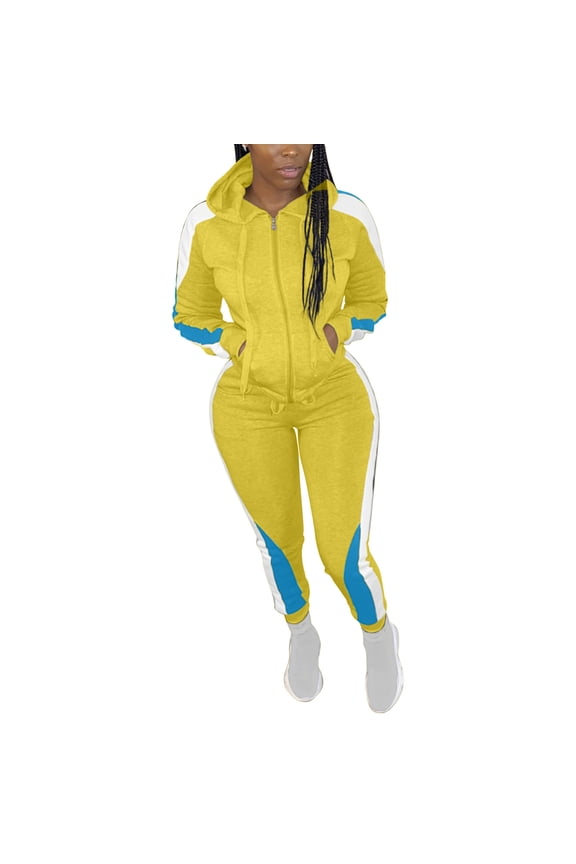 Women's Pullover Jumpsuit Zipper Jacket Windbreaker Elastic Waistband Pants One Piece Outfits Tracksuit Set