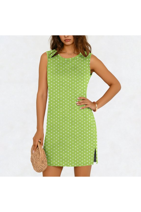 Women's Purple Gradient Sleeveless Midi Dress with Round Neck and High Side Slit - Available in Multiple Colors