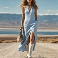 thumbnail image 1 of YueHuiYing Women's Retro Bohemian-Style Tencel and Linen Sleeveless Dress with Asymmetrical Lace Hem, 1 of 7