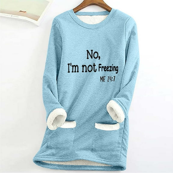 YueHuiYing Women's Round Neck Fashionable Comfortable And Casual Loose Pocket Thickened Warm Long Sleeve Tops