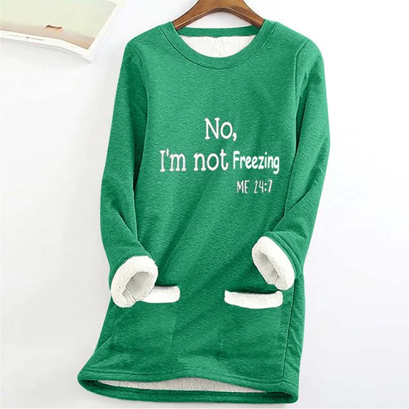 YueHuiYing Women's Round Neck Fashionable Comfortable And Casual Loose Pocket Thickened Warm Long Sleeve Tops