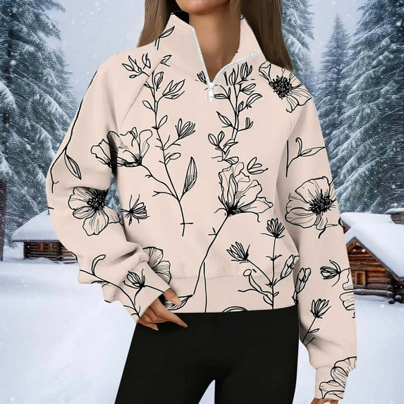 YueHuiYing Women's Round Neck Landscape Printed Long Sleeve Hoodless Sweatshirts Leisure Loose Fashionable Top