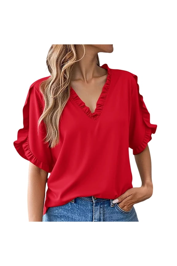 Women's Rust Orange V Neck Short Sleeve T Shirt For Casual Brunch Beachside Strolls And Summer Afternoon Gatherings