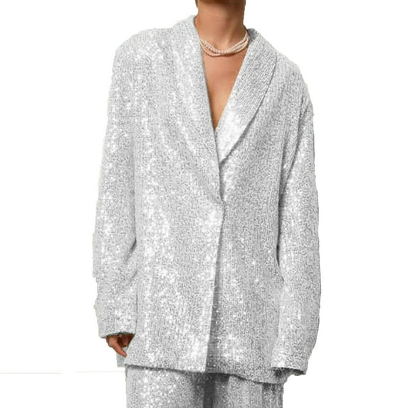 YueHuiYing Women's Sequin Jackets Open Front Blazer Jacket Casual Long Sleeve Sparkly Cardigan Coat