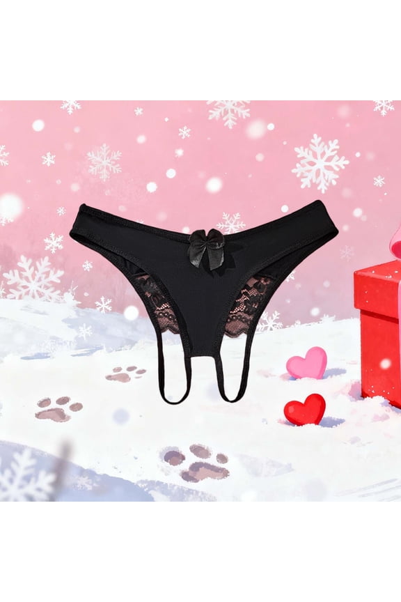 Women's Sexy Panties: Hot Girl European Style Bow Lace Women's Sultry Lace-Up Low-Rise Crotchless Erotic Panties