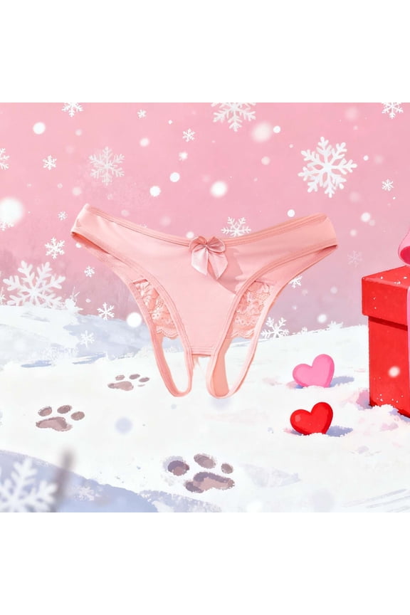 Women's Sexy Panties: Hot Girl European Style Bow Lace Women's Sultry Lace-Up Low-Rise Crotchless Erotic Panties