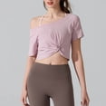 thumbnail image 1 of YueHuiYing Women's Solid Color Casual Yoga Top Loose Fit Split Crew Neck Short Sleeve For Fitness Workouts Gym Sessions And Active Wear, 1 of 6
