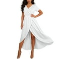 thumbnail image 1 of YueHuiYing Women's Solid-Color Cross-Design Elastic Waist Flowing Dress Short-Sleeve V-Neck Split Dress, 1 of 7