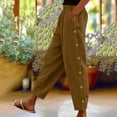 thumbnail image 1 of YueHuiYing Women's Solid-Color Elastic Waist Corduroy Casual Pants with Side Pockets and Side Button Design, 1 of 7