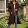 thumbnail image 1 of YueHuiYing Women's Solid Color Pocket Zipper Long Sleeved Drawstring Hooded Casual Fashionable Trench Coat, 1 of 6