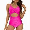 thumbnail image 1 of YueHuiYing Women's Solid Color Scoop Neck Cut Out Front Backless Panel Swimsuit with Cross-Tie Straps One-Piece Bikini, 1 of 7