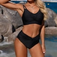 thumbnail image 1 of YueHuiYing Women's Solid Color V Neck Two Piece Swimsuit Set With Padded Cups No Underwire Top And Bottoms For Beach Pool, 1 of 6