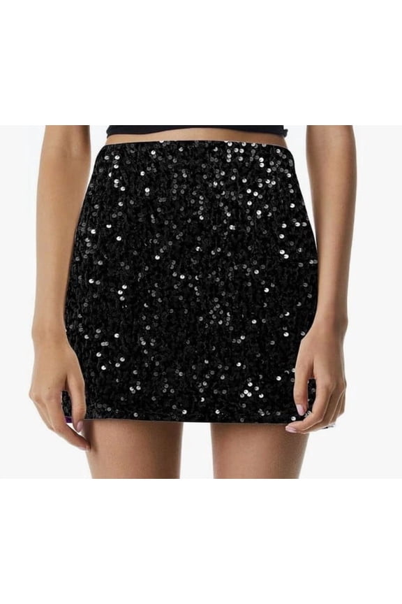 Women's Sparkly Sequin Mini Skirt Low Rise Glitter Rave Micro Skirt with Shorts Underneath