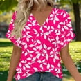 thumbnail image 1 of YueHuiYing Women's Spring/Summer Casual Relaxed Fit Loose-Style Print Off-Shoulder Short Sleeve V-Neck T-Shirt Top, 1 of 7