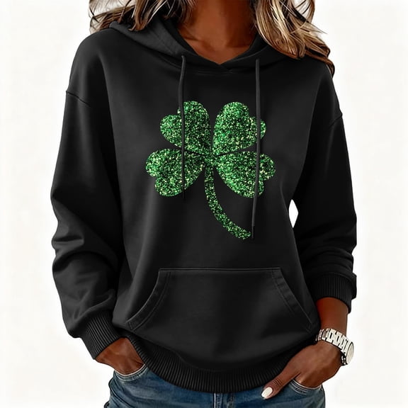 YueHuiYing Women's St Patricks Graphic Long Sleeved Top Irish Crewneck Hoodie Sweatshirt