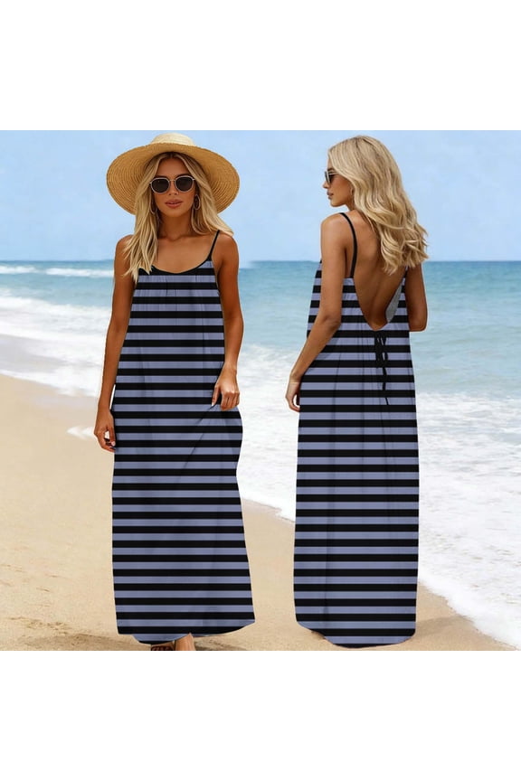 Women's Summer Dresses Sleeveless Backless Tank Dress Spaghetti Strap Sun Dress Backless Maxi Dress