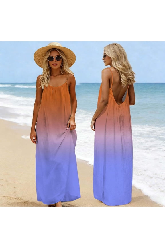 Women's Summer Dresses Sleeveless Backless Tank Dress Spaghetti Strap Sun Dress Backless Maxi Dress