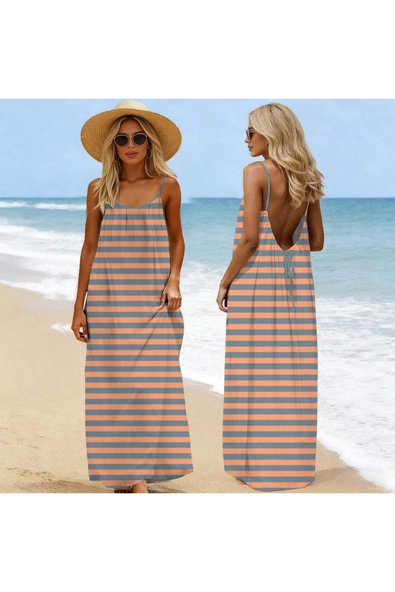 Women's Summer Dresses Sleeveless Backless Tank Dress Spaghetti Strap Sun Dress Backless Maxi Dress