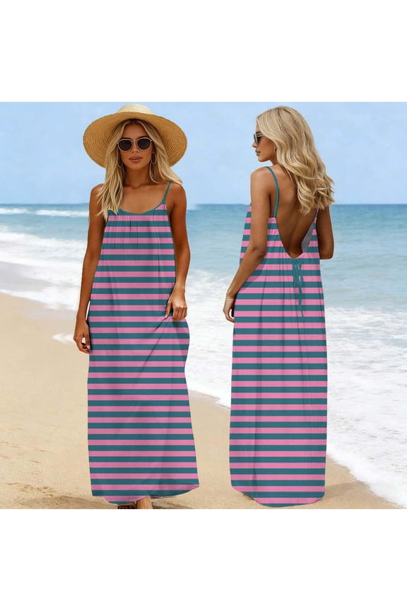 Women's Summer Dresses Sleeveless Backless Tank Dress Spaghetti Strap Sun Dress Backless Maxi Dress