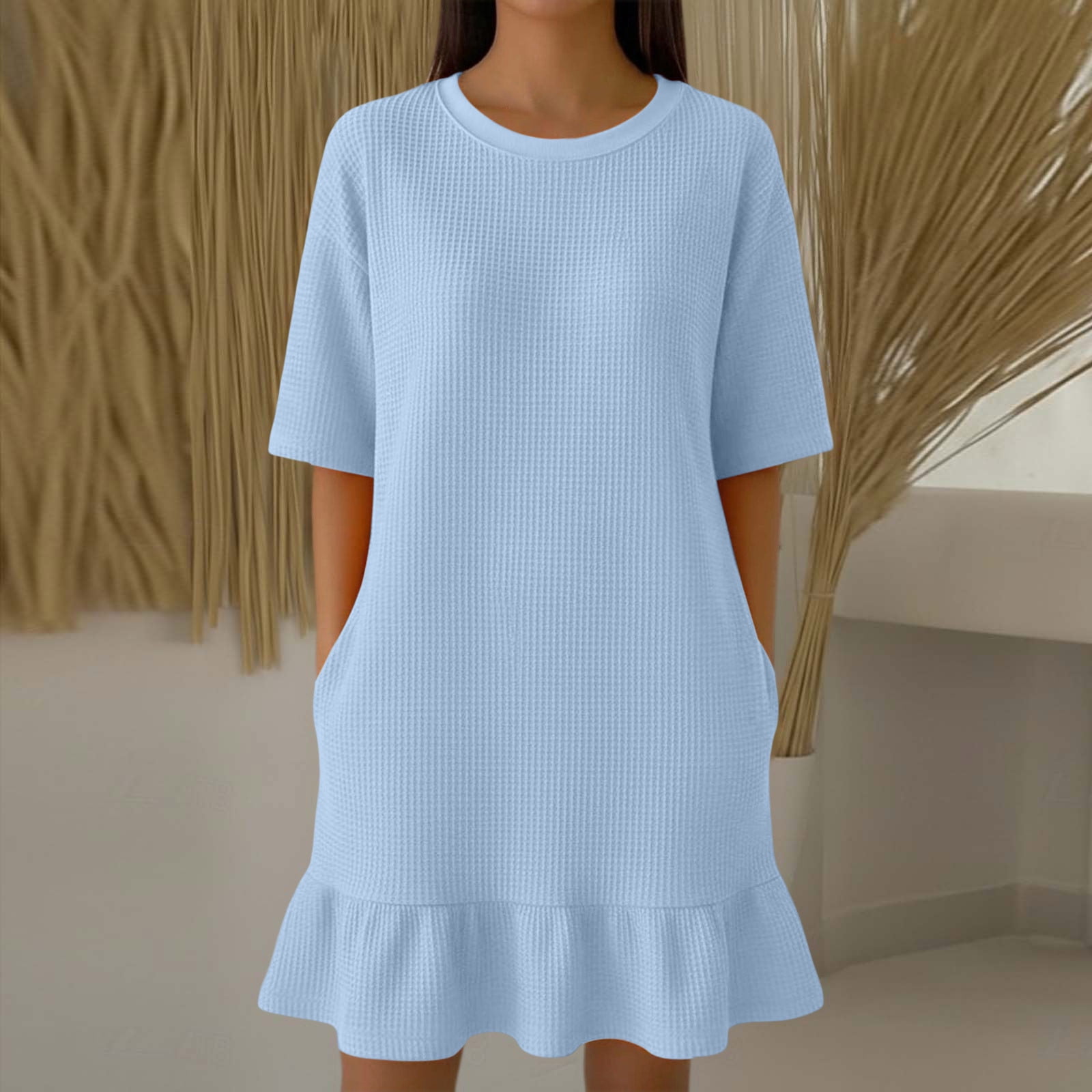 knitted round neck frill maxi dress Knitted Round Neck Frill Maxi Dress