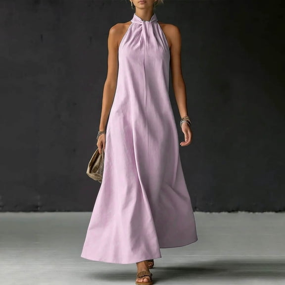 YueHuiYing Women's Summer Maxi Dress Sleeveless A-Line Flowy Sundress Elastic Waist Casual Beach Vacation Dress