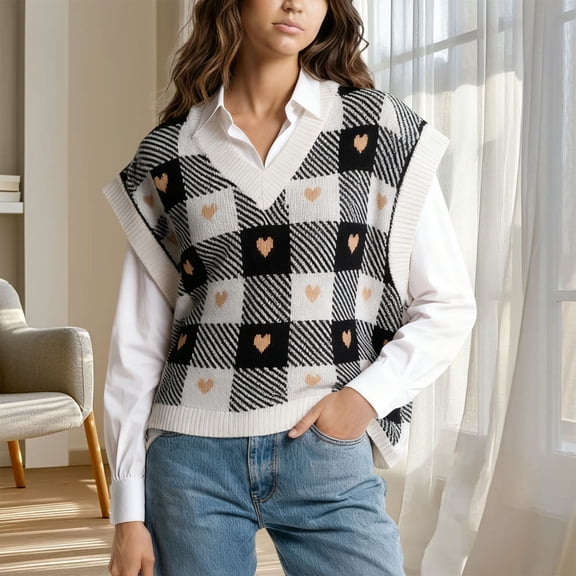 YueHuiYing Women's Sweater Vests V Neck Casual Ribbed Knit Sleeveless Tops Oversized Sweater Vest for Women