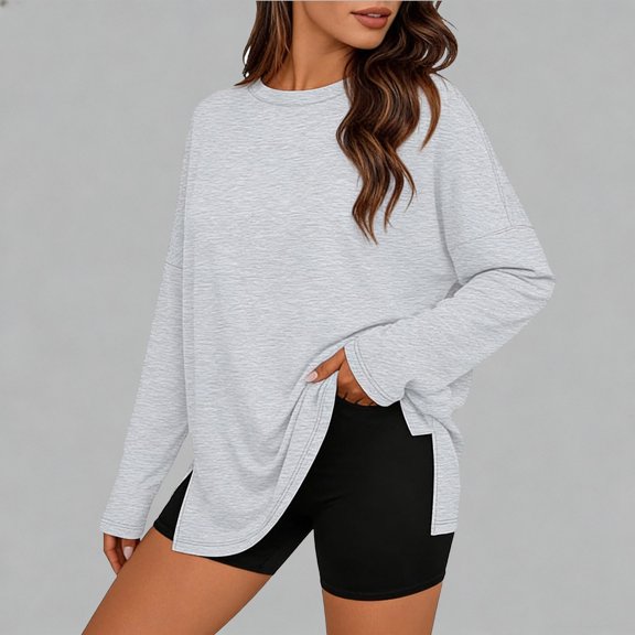 YueHuiYing Women's T-Shirt - Loose-Fit Colorful Stripe Print Round Neck Long Sleeve Gentle Style Fashionable Casual Comfortable Top