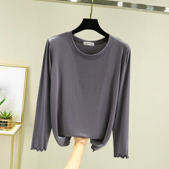 YueHuiYing Women's T-Shirts Long Sleeve Round-neck Casual Tops Soft Solid Basic Tee Undershirt Blouses
