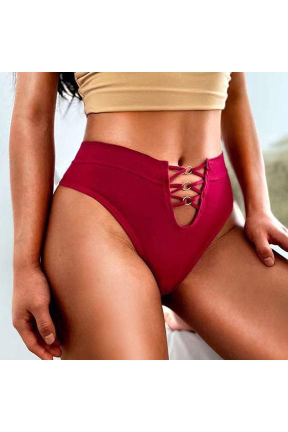 Women's Thong Panties - Mid-Rise, High-Stretch, Comfortable, Lace-Up, Seamless, Sexy, Breathable Underwear