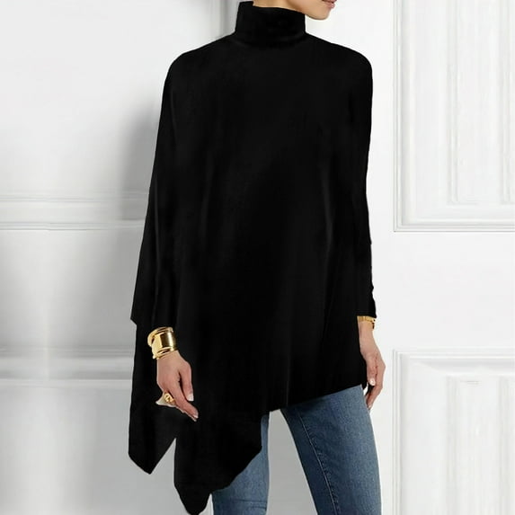 YueHuiYing Women's Turtleneck Top Long Sleeve Shirts Basic Velour Loose Vintage Elegant Blouse