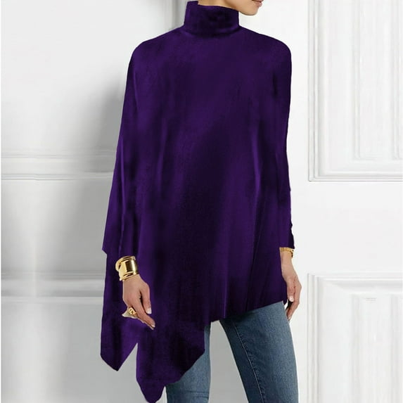 YueHuiYing Women's Turtleneck Top Long Sleeve Shirts Basic Velour Loose Vintage Elegant Blouse