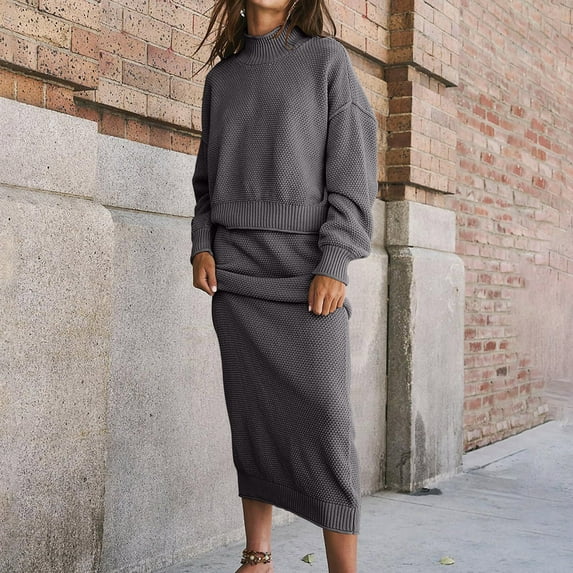 YueHuiYing Women's V Neck Long Sleeve Dresses, Knit Fall Winter Casual Loose Fit Tunic Sweater