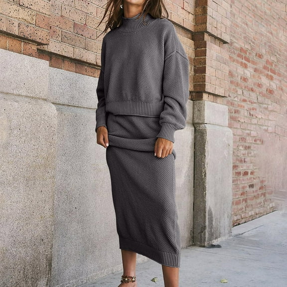 YueHuiYing Women's V Neck Long Sleeve Dresses, Knit Fall Winter Casual Loose Fit Tunic Sweater