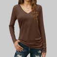 thumbnail image 1 of YueHuiYing Women's V-Neck Long-Sleeve Slim-Fit Solid Color Casual Pullover Top Long-Sleeve Top/Shirt, 1 of 5