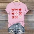 thumbnail image 1 of YueHuiYing Women's Valentine's Day Bow Graphic Fashion Casual Printed Round Neck Lovers Short Sleeved T-shirt Top, 1 of 6