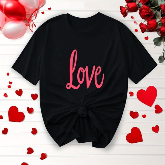 YueHuiYing Women's Valentine's Day Heart Print Graphic Crew Neck Short Sleeve T-Shirt Top Short Sleeve Crew Neck Plus Size Top/Shirt