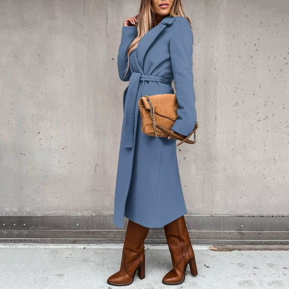 YueHuiYing Women's Windproof Trench Coat Notched Lapel Long Overcoat Casual Fall Winter Windbreaker Outerwear